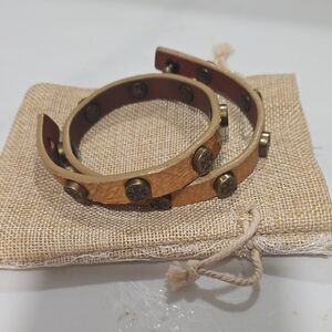 Tory Burch 14" Gold Leather Studded Wrap Bracelet